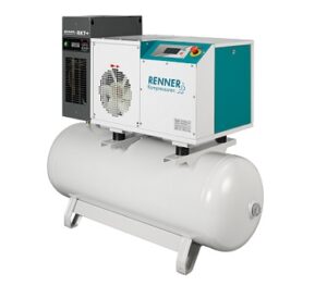 Kompresor śrubowy 3,0kW, osuszacz ziębniczy, zbiornik: 500l, RENNERtronic Touch, wydajność przy 7,5bar: 0,46m3/min, wymiary: 1915x610x1409mm, waga: kg,320 przyłącze: 1/2″, poziom hałasu: 70dB(A)