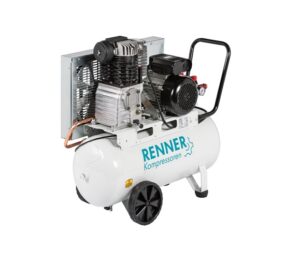 Kompresor olejowy, dwutłokowy, jednostopniowy, wydajność: 270l/min, ciśnienie max.: 10 bar, moc silnika: 2,2kW, zasilanie: 400V, pojeność zbiornika: 50l, wymiary: 842x383x723mm, waga: 55kg, poziom hałasu: 97dB(A)