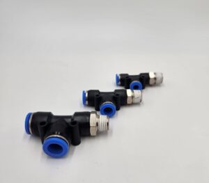 Trójnik wtykowy typ T z gwintem zewnętnym, GZ1/4 do węża 2x ø10 Trójnik wtykowy typ T z gwintem zewnętnym, GZ1/4 do węża 2x ø10