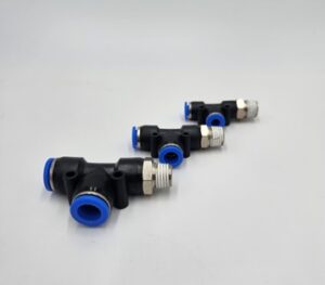 Trójnik wtykowy typ T z gwintem zewnętnym, GZ1/8 do węża 2x ø6 Trójnik wtykowy typ T z gwintem zewnętnym, GZ1/8 do węża 2x ø6