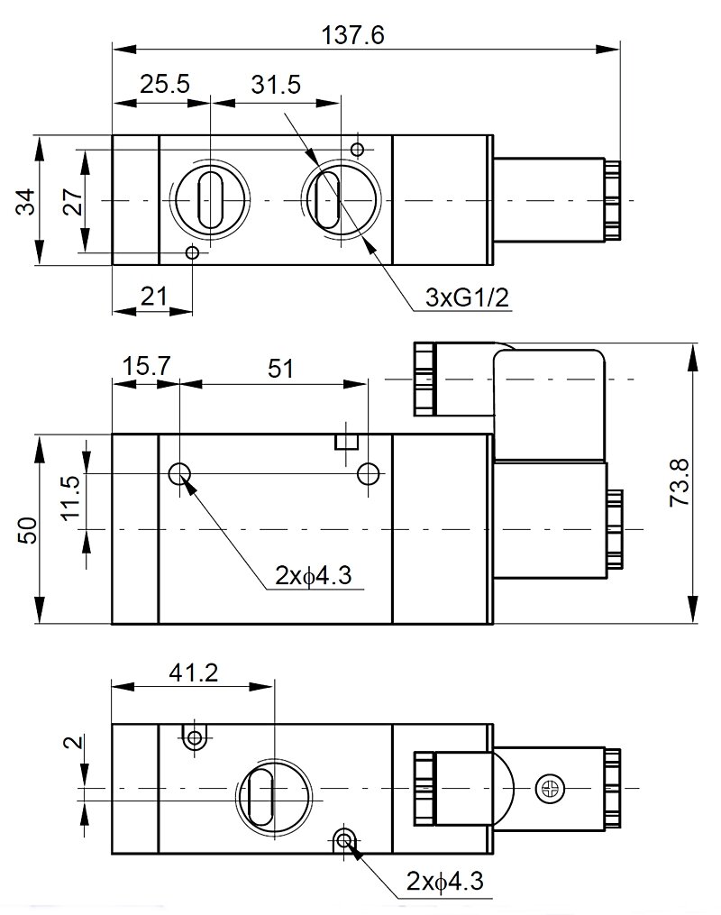 Elektrozawór 3/2, NC, G1/2, 115V AC Elektrozawór 3/2, NC, G1/2, 115V AC