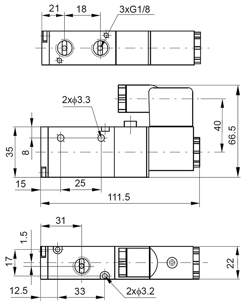 Elektrozawór 3/2, NC, G1/8, 24V DC Elektrozawór 3/2, NC, G1/8, 24V DC