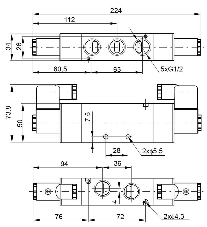 Elektrozawór 5/2, G1/2, 24V DC, bistabilny Elektrozawór 5/2, G1/2, 24V DC, bistabilny