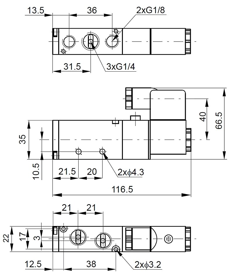 Elektrozawór 5/2, G1/4, monostabilny, 115V AC Elektrozawór 5/2, G1/4, monostabilny, 115V AC