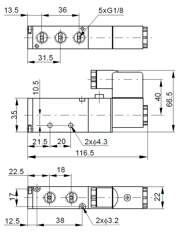 Elektrozawór 5/2, G1/8, monostabilny, 24V DC Elektrozawór 5/2, G1/8, monostabilny, 24V DC