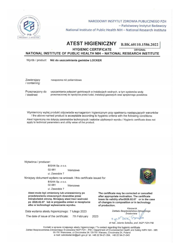 Nić do uszczelnienia gwintów LOCKER Nić do uszczelnienia gwintów LOCKER